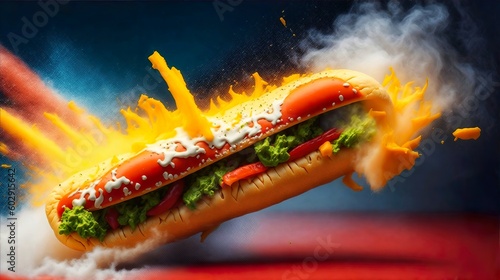 Hot dog delicious exploding, Generative AI