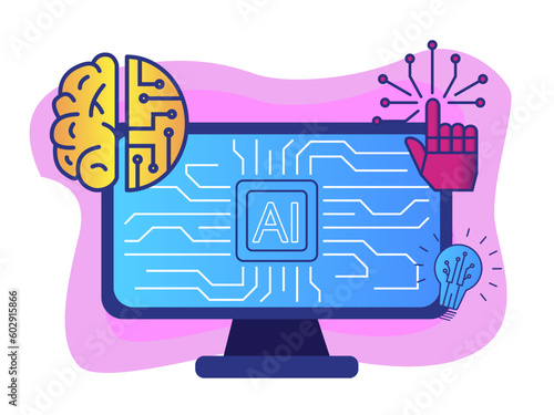 artificial intelligence in computer,AI-powered marketing tools, ai computer for coding with purple white background