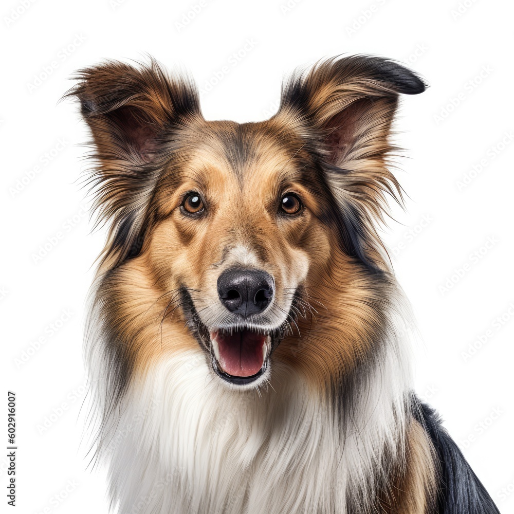 Close-up of a young Shetland Sheepdog, isolated on white. generative AI