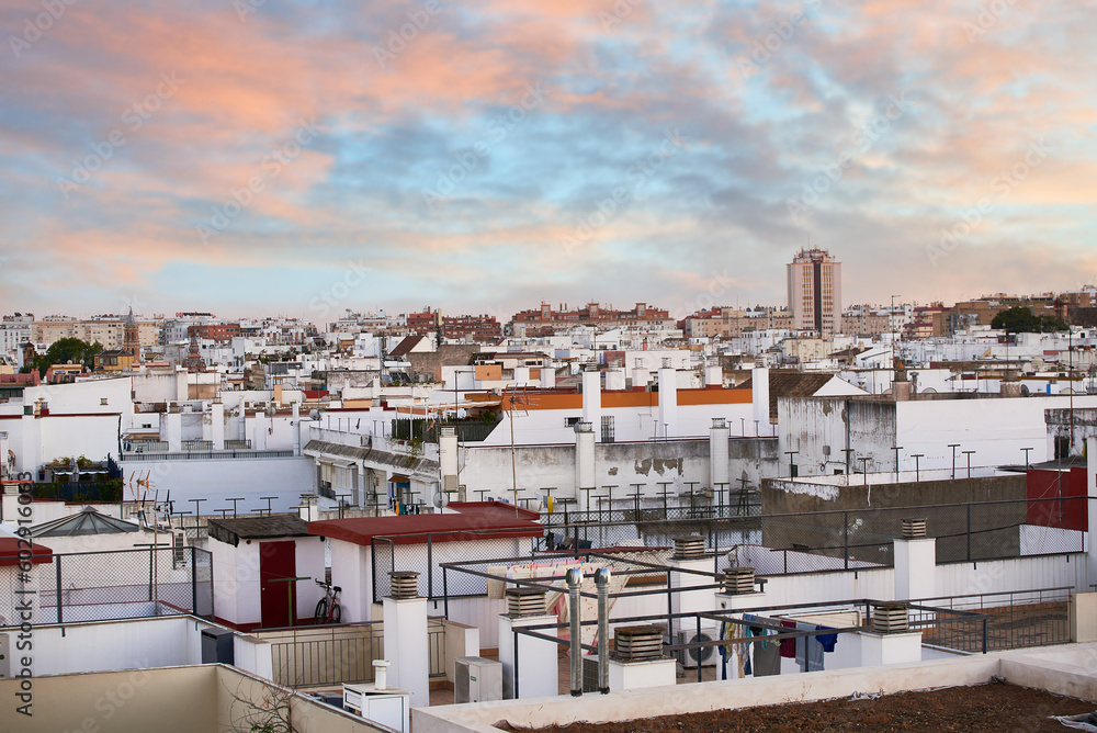 View of roofs at Triana Neighborhood, Sevilla, Spain, Europe.