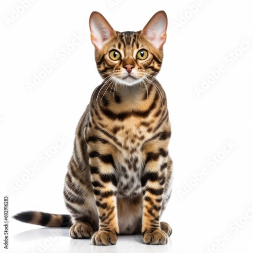 Bengal cat isolated on white background. Looking at camera. generative AI