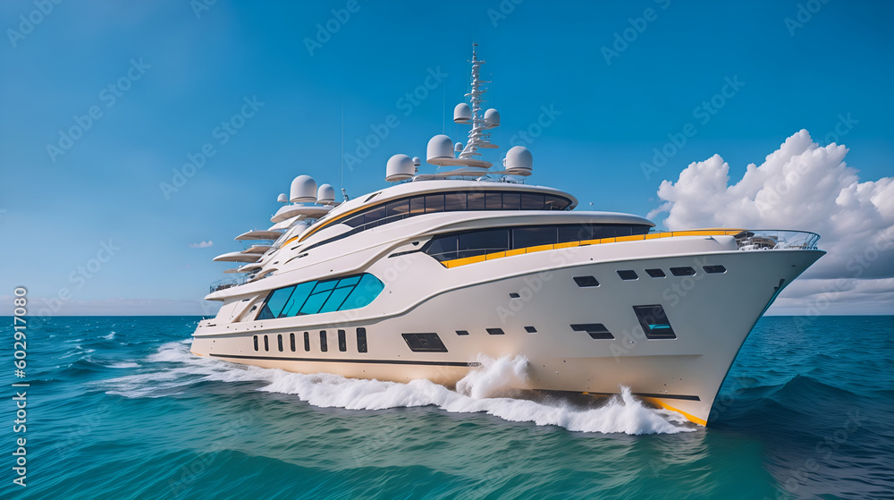 luxury Yacht through the sea  