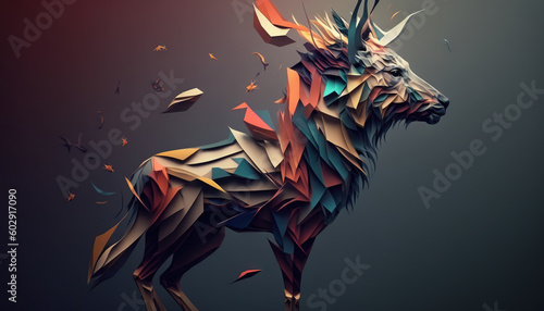 Abstract mutant creature illustration. Weird chimera animal on background in contrast colors, generative ai.
