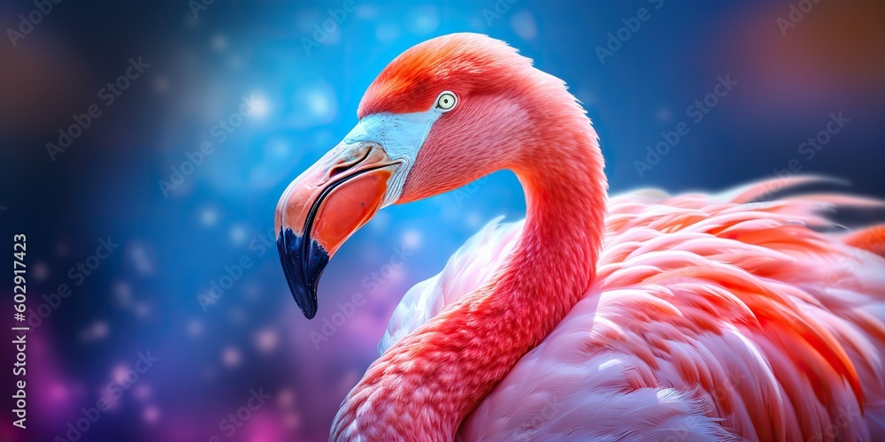 Obraz premium AI Generated. AI Generative. Pink color cute flamingo bird. Vacation rest party vibe.Graphic Art