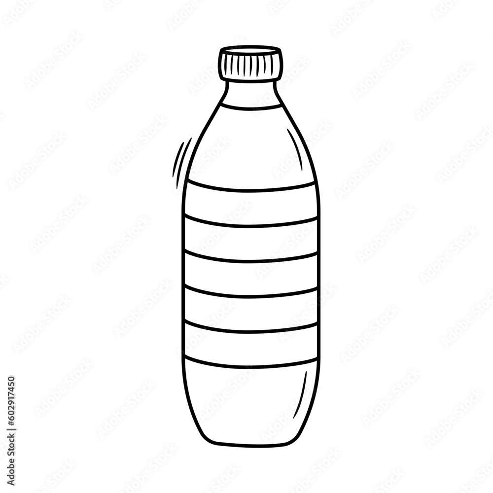 Sketch drawing of empty plastic bottle for water, oil or milk. Supermarket drink container vector illustration. Grocery product doodle. Outline silhouette icon Sketch drawing of empty plastic bottle for water, oil or milk. Supermarket drink container vector illustration. Grocery product doodle. Outline silhouette icon