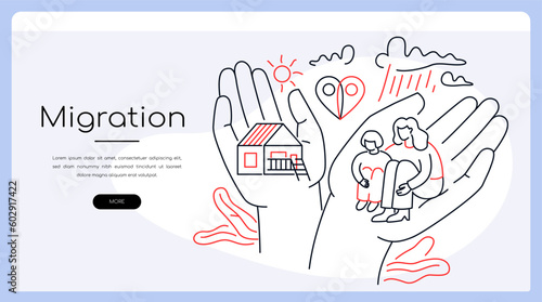 Migration - modern colorful line design style banner