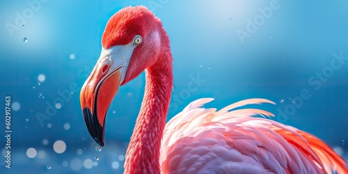 AI Generated. AI Generative. Pink color cute flamingo bird. Vacation rest party vibe.Graphic Art