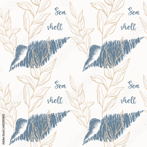 Marine oceanic pattern with Seashell hand drawn. Vector illustration
