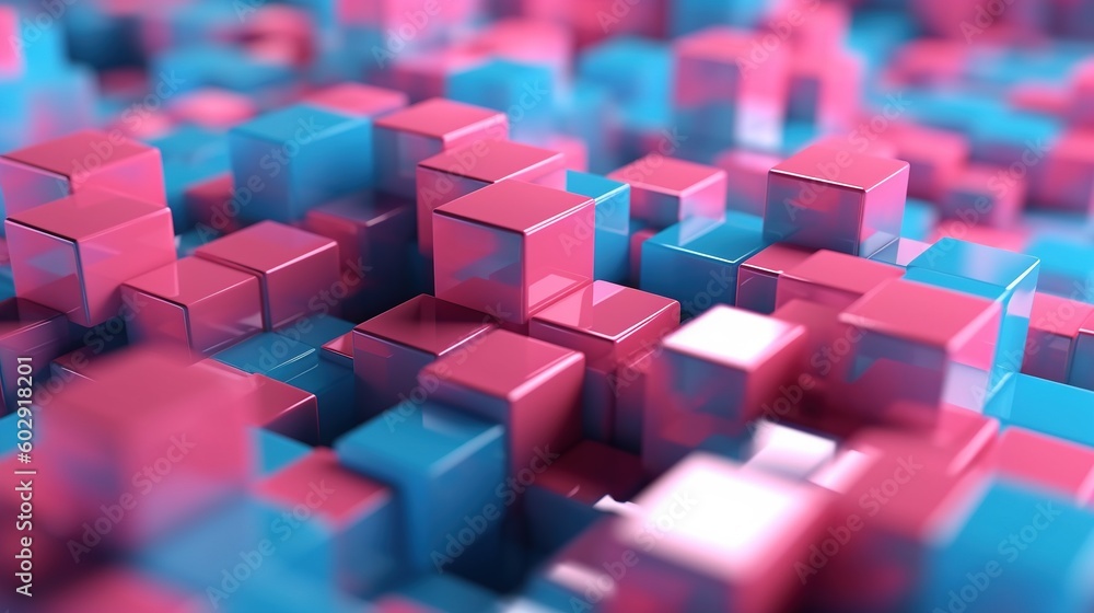 3d rendering of abstract background with cubes in blue and pink colors.Generative Ai 3d rendering of abstract background with cubes in blue and pink colors.Generative Ai