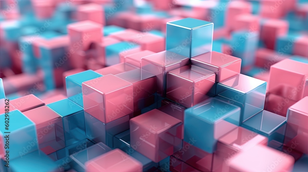 3d rendering of abstract background with cubes in blue and pink colors.Generative Ai 3d rendering of abstract background with cubes in blue and pink colors.Generative Ai