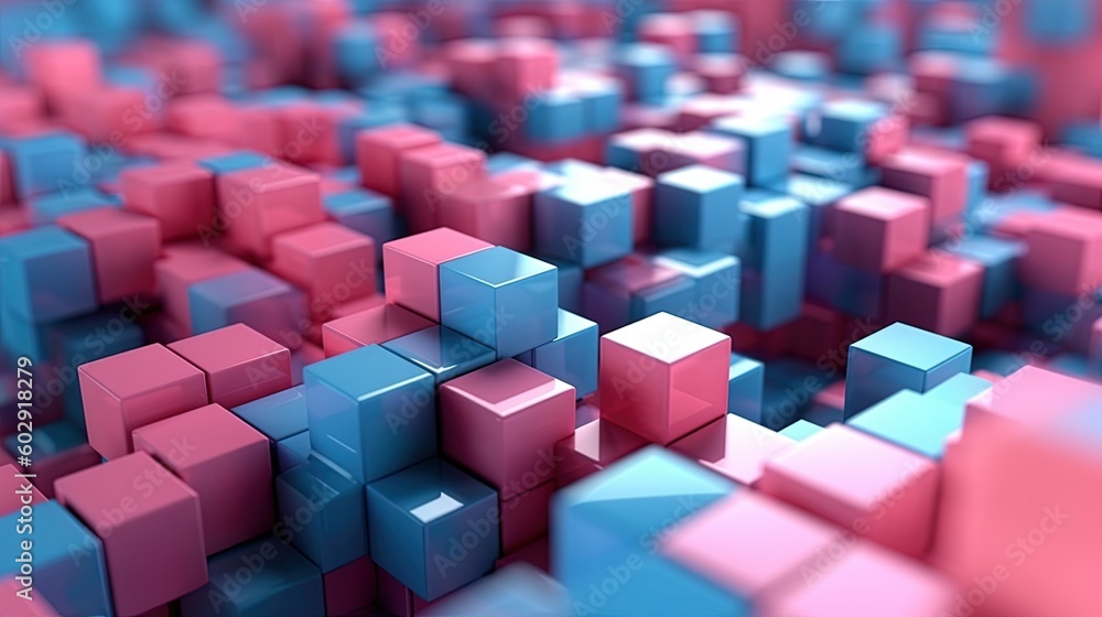 3d rendering of abstract background with cubes in blue and pink colors.Generative Ai 3d rendering of abstract background with cubes in blue and pink colors.Generative Ai