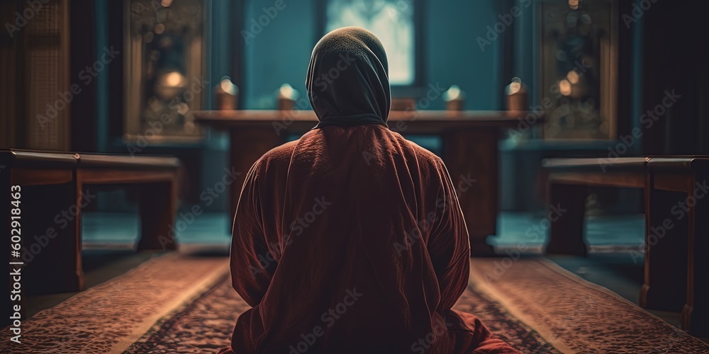 Man praying, rear view. Man rises the hands for praying. Generative AI
Man praying, rear view. Man rises the hands for praying. Generative AI