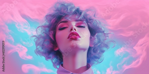 Pop-art style illustration of a beautiful young woman. Young woman Barbie.  Retro 80s and 90s vibes fashion. Generative AI