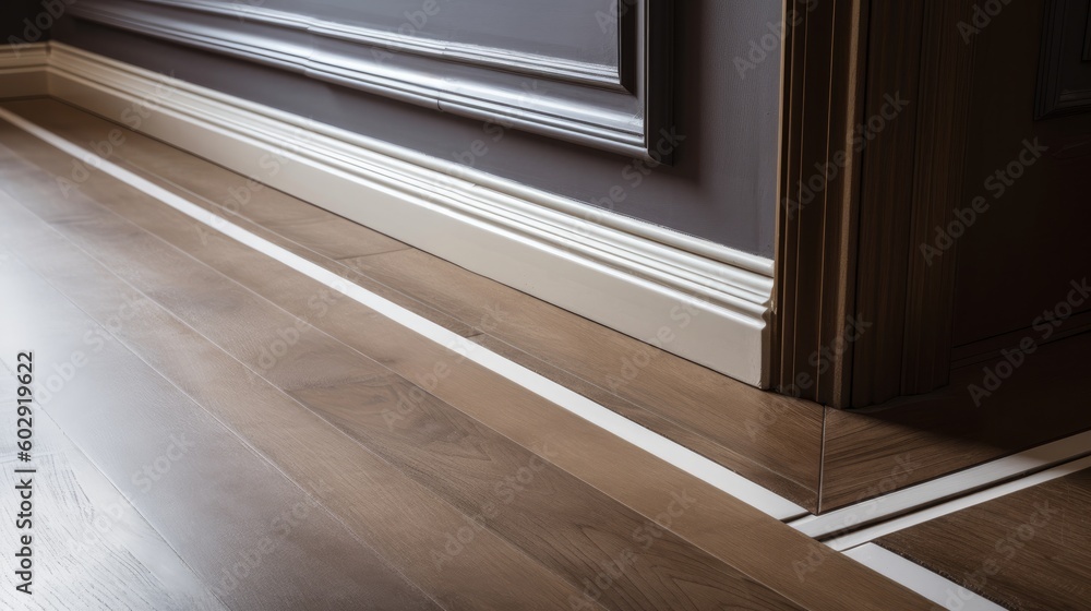 Obraz premium house detail design wooden floor and wall moulding treatment detail daytime, image ai generate