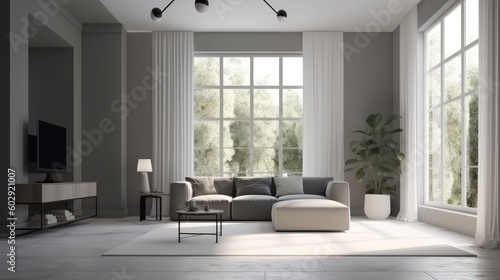 home interior design concept living family area contemporary interior style with nature sky and garden view in terrace, image ai generate © VERTEX SPACE