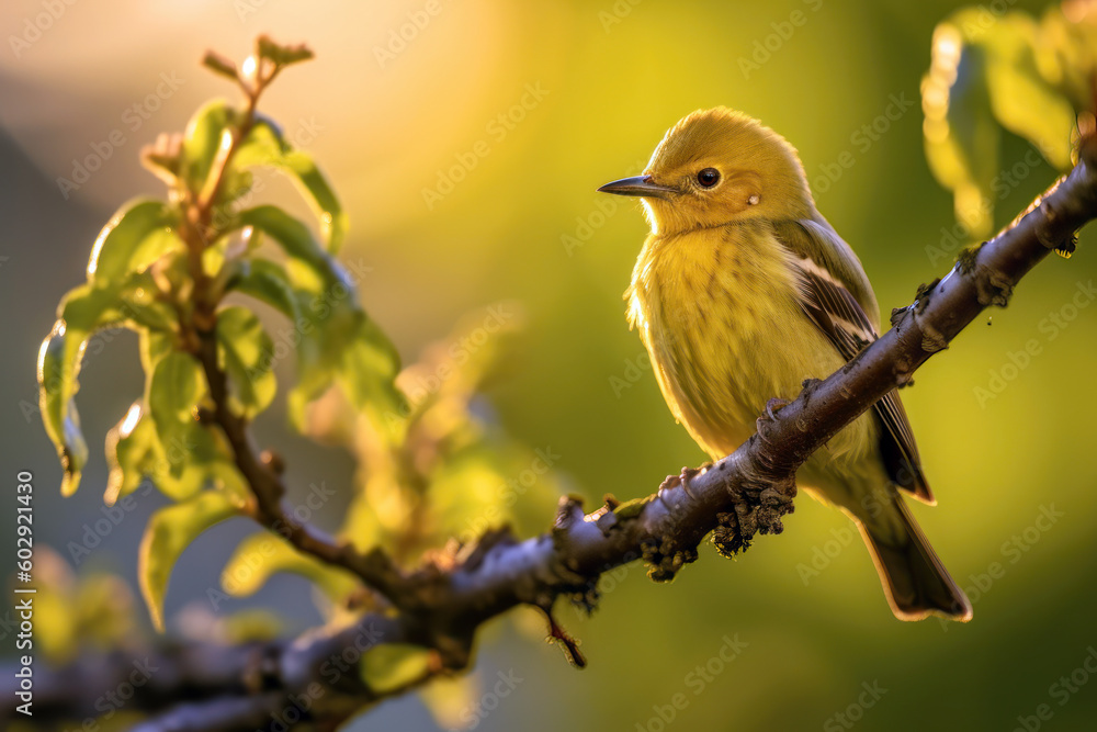 Bird in forest yellow sunset portrait generative ai Bird in forest yellow sunset portrait generative ai