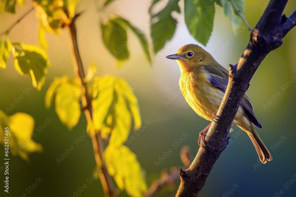 Bird in forest yellow sunset portrait generative ai Bird in forest yellow sunset portrait generative ai