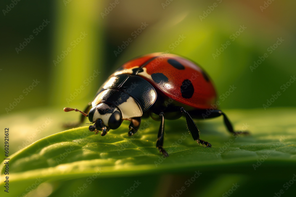 Ladybug beetle close up on top of a leaf generative ai Ladybug beetle close up on top of a leaf generative ai