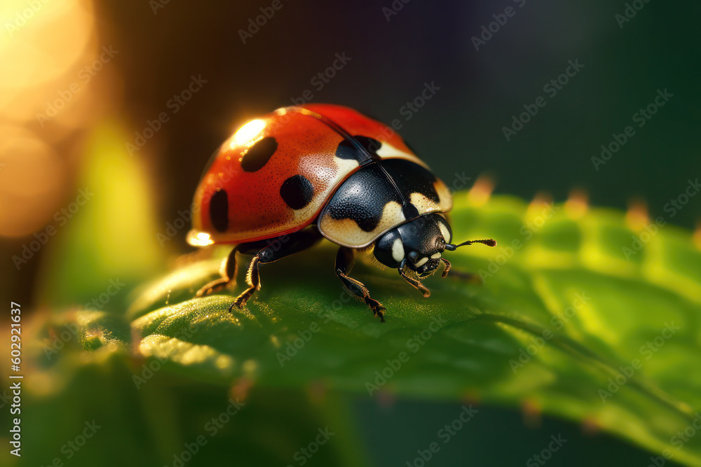Ladybug beetle close up on top of a leaf generative ai Ladybug beetle close up on top of a leaf generative ai