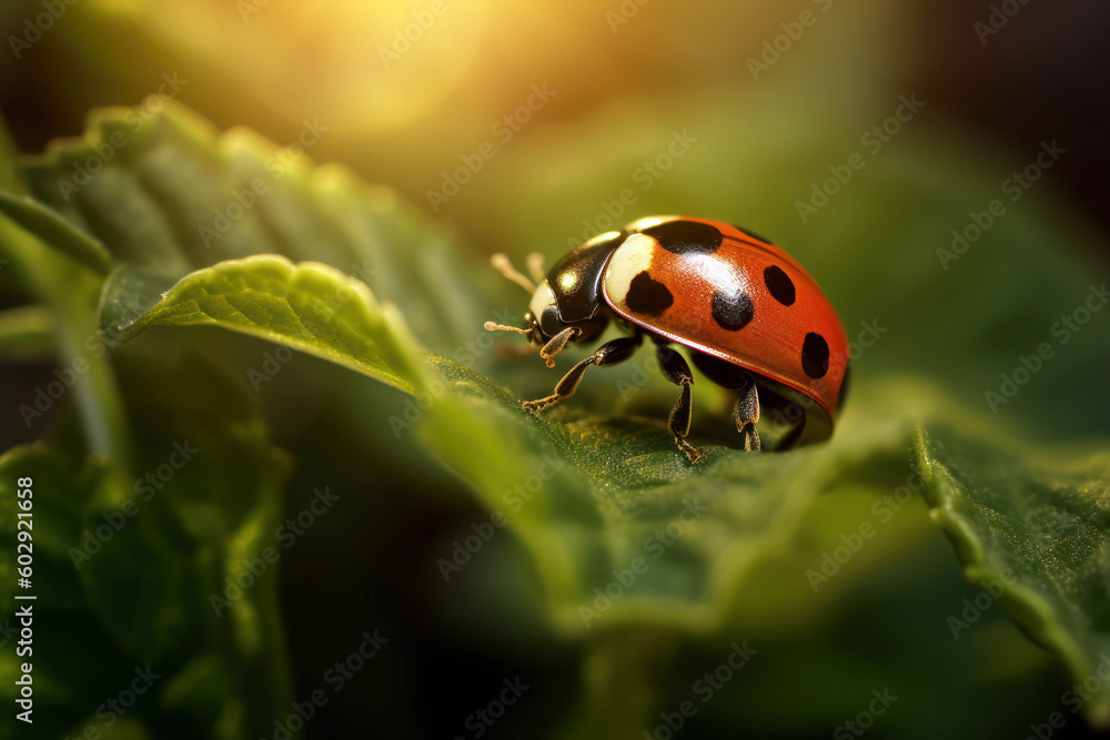 Ladybug beetle close up on top of a leaf generative ai Ladybug beetle close up on top of a leaf generative ai