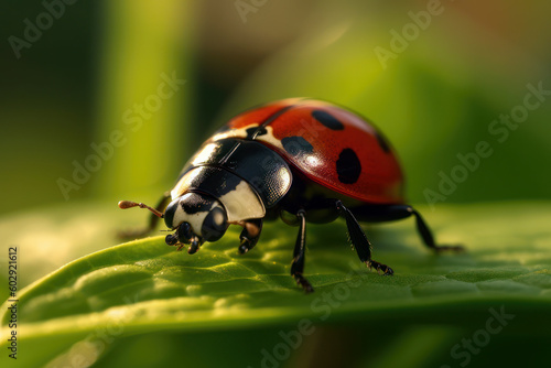 Ladybug beetle close up on top of a leaf generative ai © Silvaz Studio