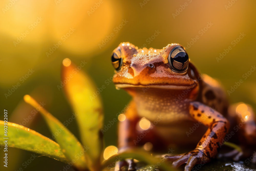 Frog tree close up on top of wet leaf generative ai Frog tree close up on top of wet leaf generative ai