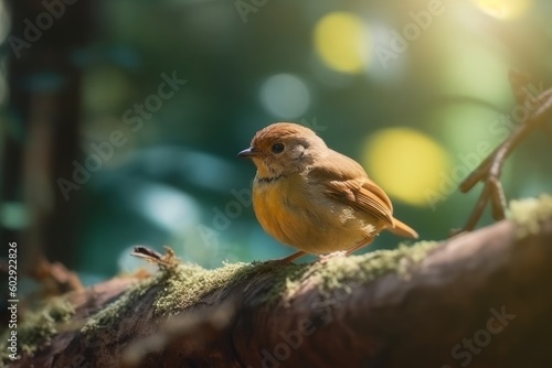 Beautiful little bird perched on a tree branch with bokeh background, generative Ai © Angus.YW