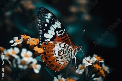 Butterfly on a flower. Close-up, selective focus, generative Ai © Angus.YW