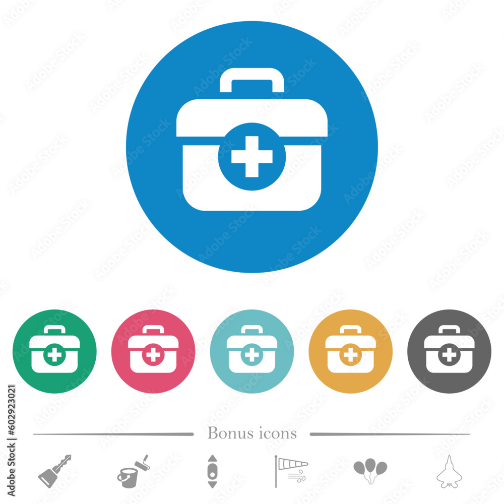 First aid kit solid flat round icons First aid kit solid flat round icons