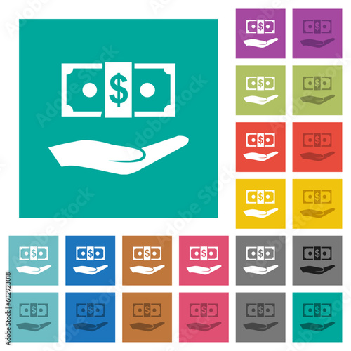 Palm and dollar banknote square flat multi colored icons