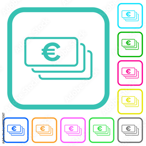 European Euro banknotes outline vivid colored flat icons