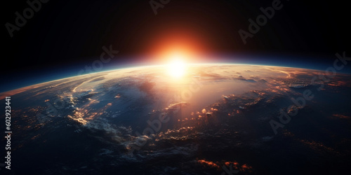 Sunrise over the planet view from space  generated ai