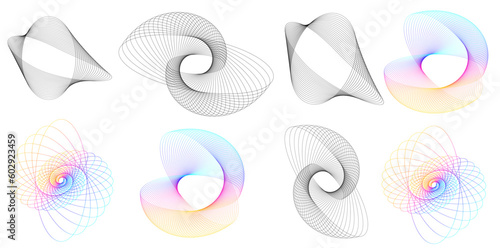 Fototapeta Naklejka Na Ścianę i Meble -  Set design element circle. Isolated bold vector colors golden ring from. Abstract glow wavy stripes of many glittering swirl created using Blend Tool. Vector illustration EPS10 for your presentation