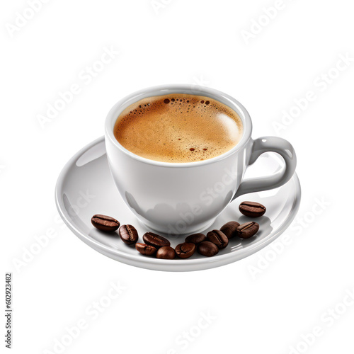 Coffee espresso cup, hot beverage Americano coffee isolated on transparent background, above view, PNG, Generative AI