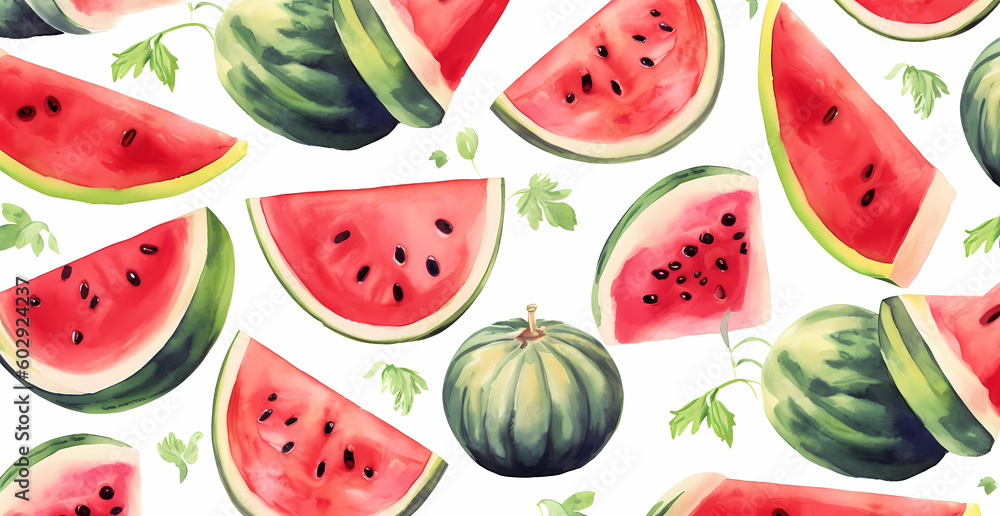 Cartoon style of watermelons, Generated AI Cartoon style of watermelons, Generated AI