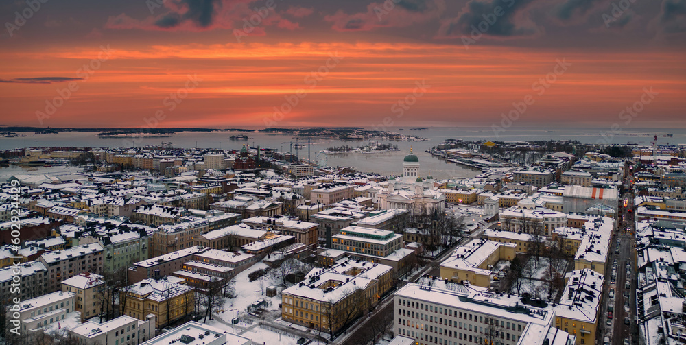 Helsinki city view during evening or early morning in wintertime.