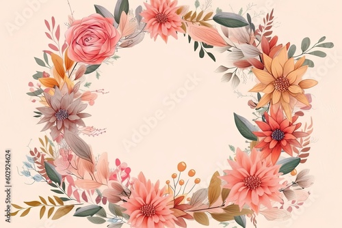 Vintage Floral Design with Watercolor Flowers. Wedding Card Template. Generative AI illustrations. © Thares2020