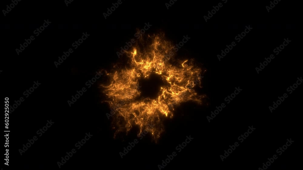 Dynamic VFX explosion of radiant particles dispersed in all directions. Shock waves consisting particles glowing effects in 4K. Suitable for overlays and various graphic elements. Isolated on black