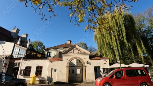 20-10-2022. krakow-poland. The entrance to the Remuh Synagogue in the Kazimierz neighborhood of Krakow, a clear day
