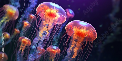 AI Generated. AI Generative. Sea underwater jelly fish jellyfish meduza. Graphic Art