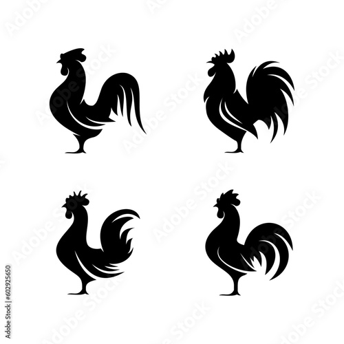 set of rooster icon silhouette illustration vector, flat rooster symbol collection