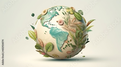 World environment and earth day illustration. Save green planet icon. Save nature and ecology. Generative AI