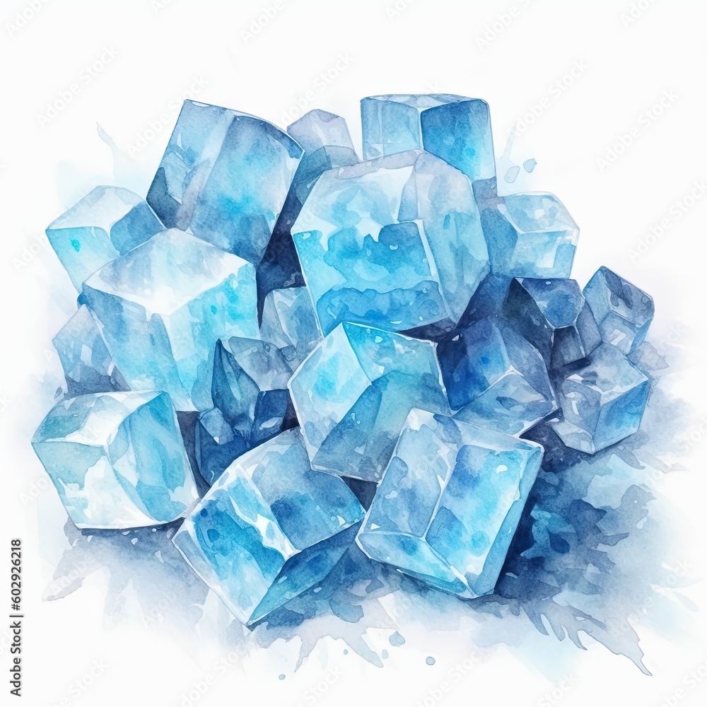Ice cubes, crystals pieces. Grey background. Copy space. Top view. Generative AI Ice cubes, crystals pieces. Grey background. Copy space. Top view. Generative AI