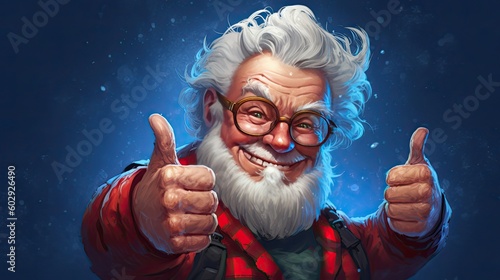 Holly jolly Xmas noel. Playful cool funny santa grandfather is showing accept gestures. Generative AI