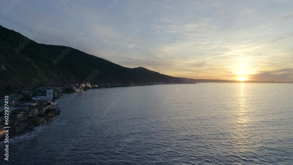 Aerial Drone View of Malibu Big Rock beach at Sunrise Aerial Drone View of Malibu Big Rock beach at Sunrise