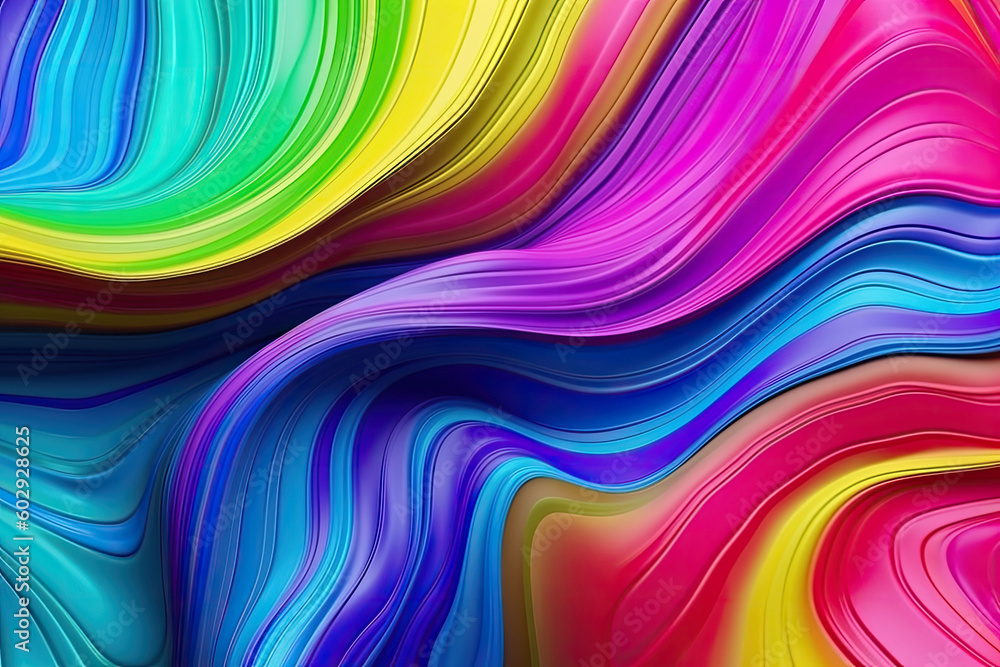 Obraz premium Liquid rainbow wavy plastic texture. Wrinkle silicone sheet. Generative AI