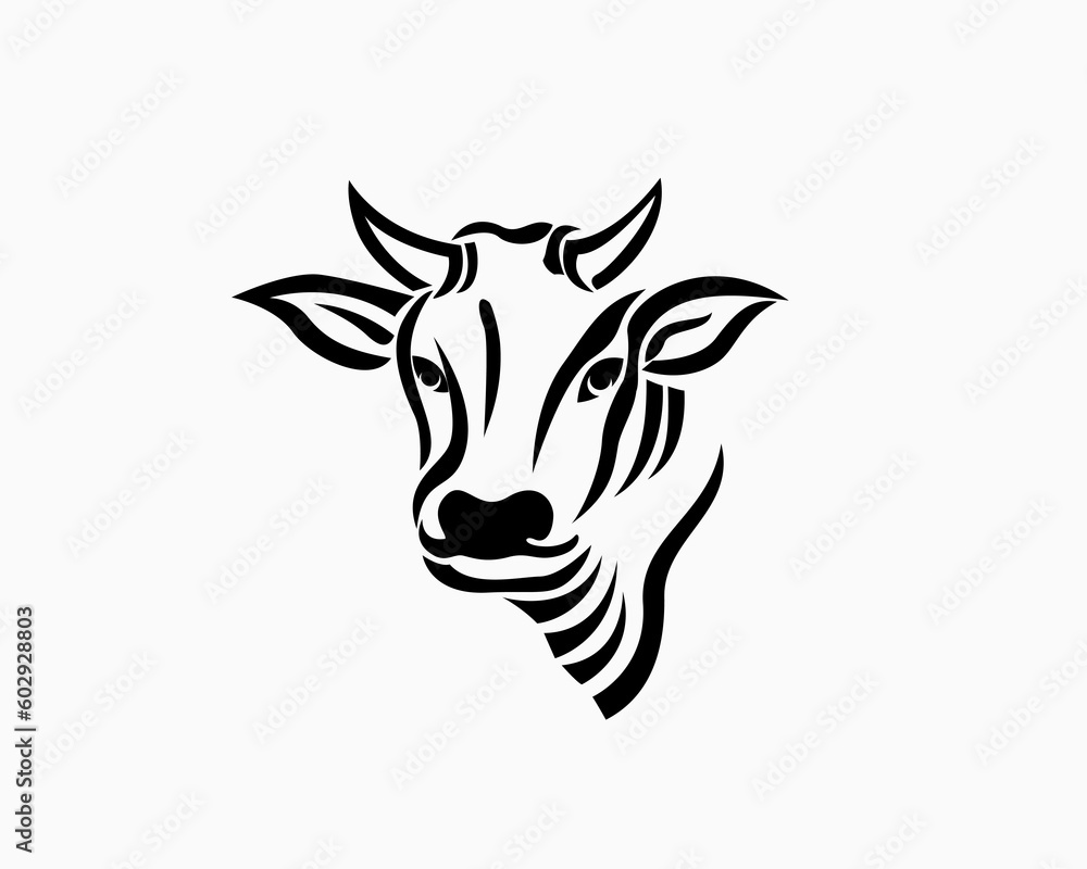 bull head front view line art logo template illustration inspiration