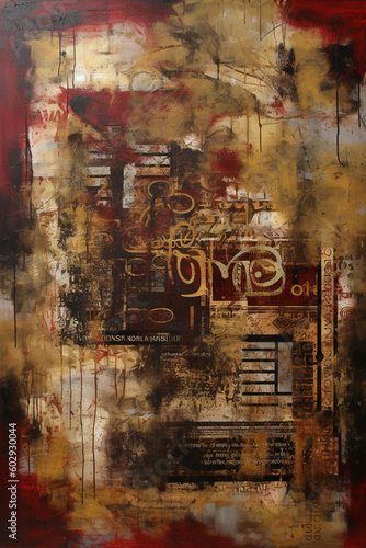 Industrial Reverie: A Captivating Collage of Red and Sepia in a Large Canvas Painting AI generated © artefacti