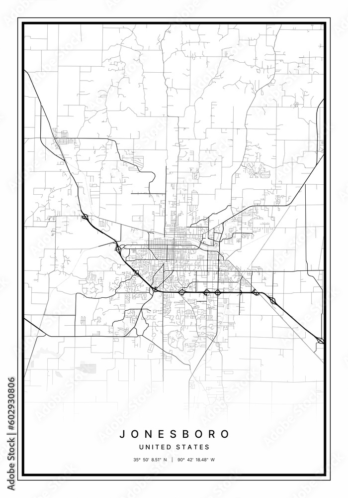 Fototapeta premium Jonesboro Map Wall Art | Jonesboro United States Map Art, Map Wall Art, Digital Map Art