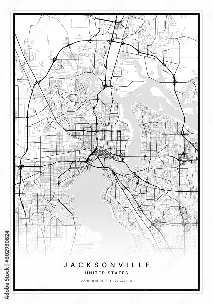 Obraz premium Jacksonville Map Wall Art | Jacksonville United States Map Art, Map Wall Art, Digital Map Art